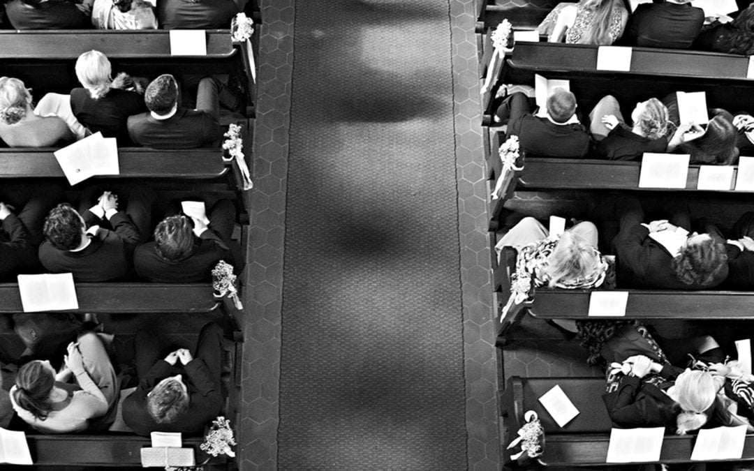 A church congregation viewed from above